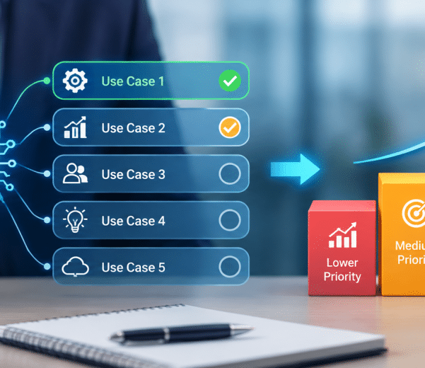 Enterprise AI strategy showing how businesses prioritize AI use cases, business value, governance, and investment decisions