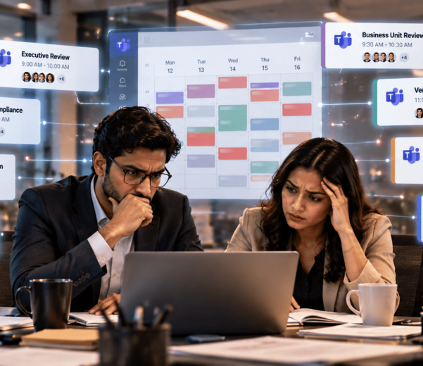 Enterprise leadership team reviewing technology initiatives across business units, governance teams, and vendors while managing strategic decision-making processes.