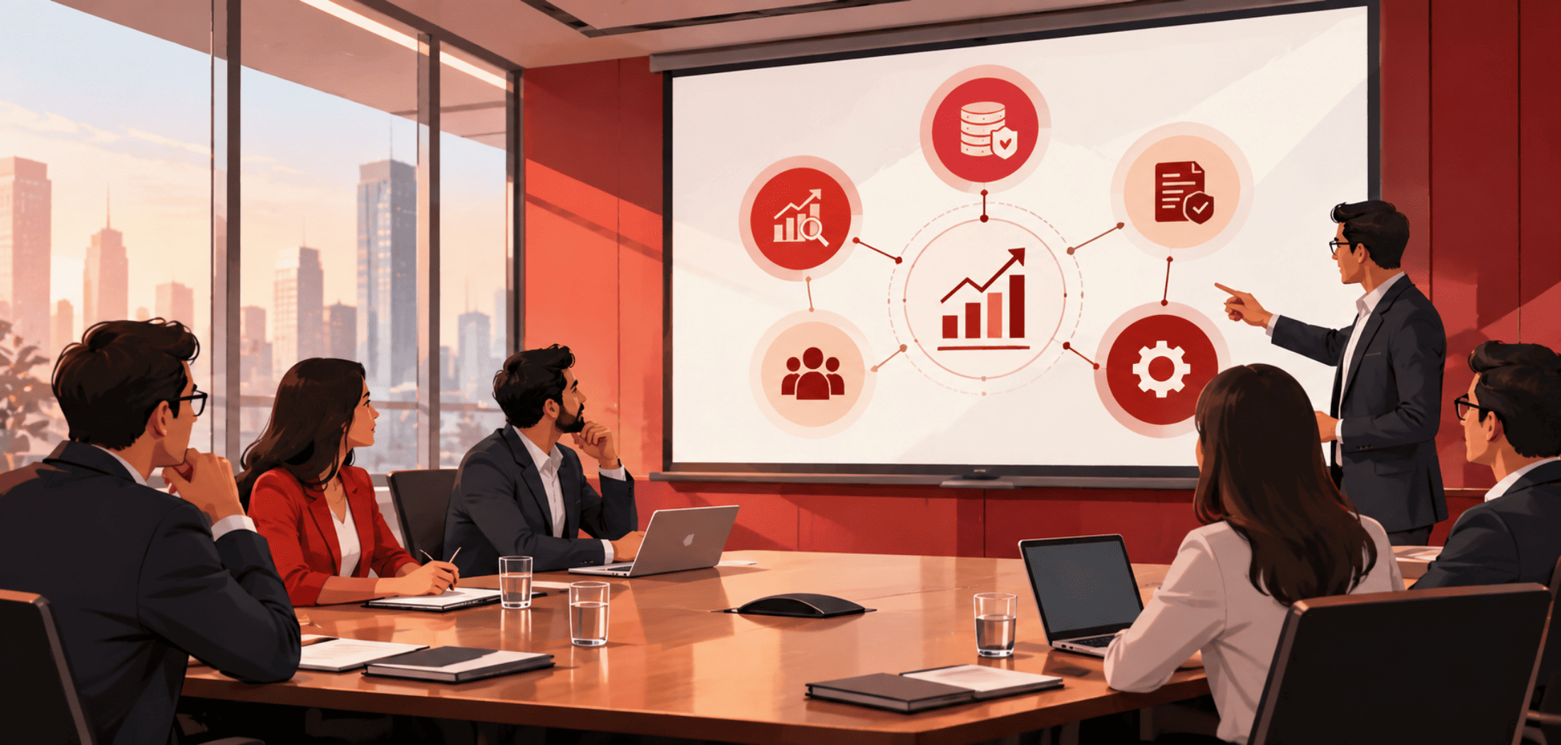 Executives questioning conflicting dashboard metrics during a business review, highlighting gaps in data quality and reporting trust.